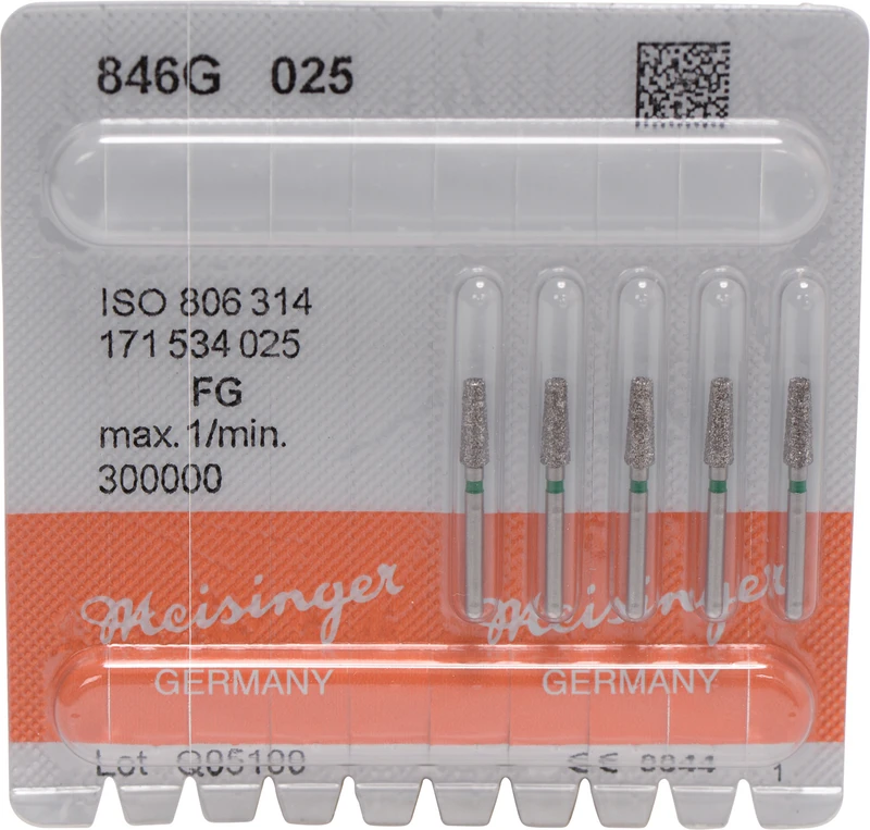 Diamanten 846  Packung  5 Stück grün grob, FG, Figur 171 Konus Kante scharf, 7 mm, ISO 025