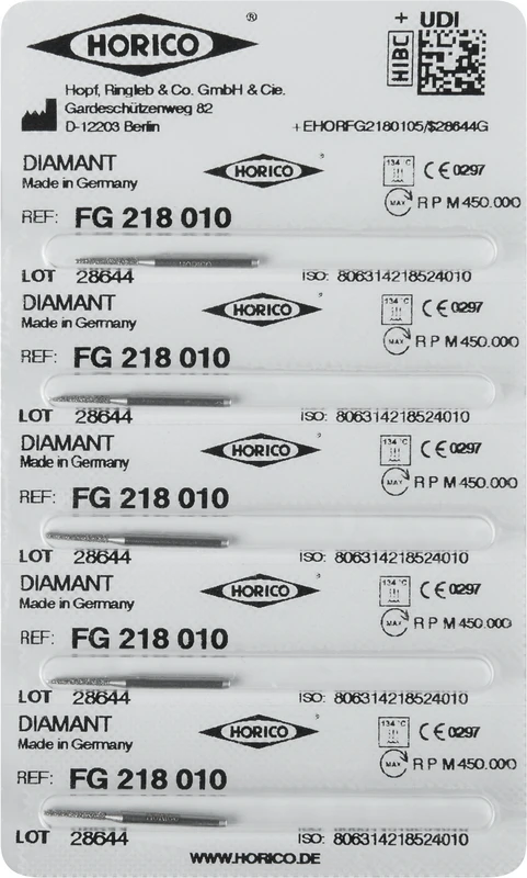 Diamantschleifer 218  Packung  5 Stück FG, Figur 218, 7 mm, ISO 010