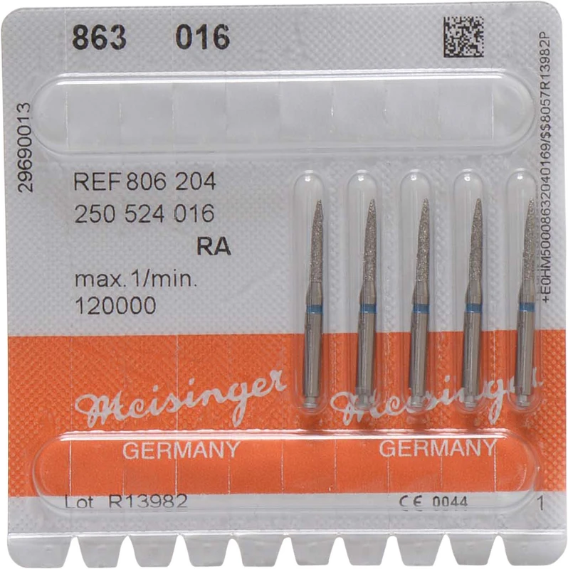 Diamanten 863  Packung  5 Stück blau mittel, RA, Figur 250 Flamme, 10 mm, ISO 016