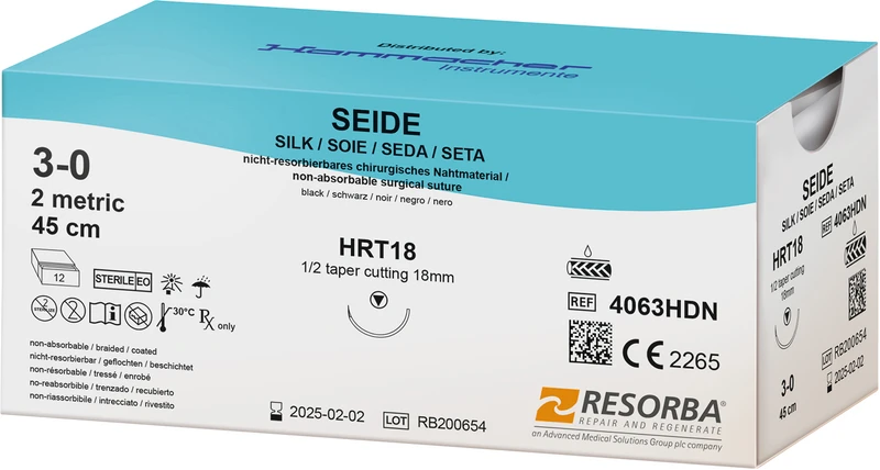 SEIDE  Packung  12 Stück schwarz, 45 cm, HRT18, 1\2 Kreis, schneidender Rundkörper, 18 mm, USP 3\0