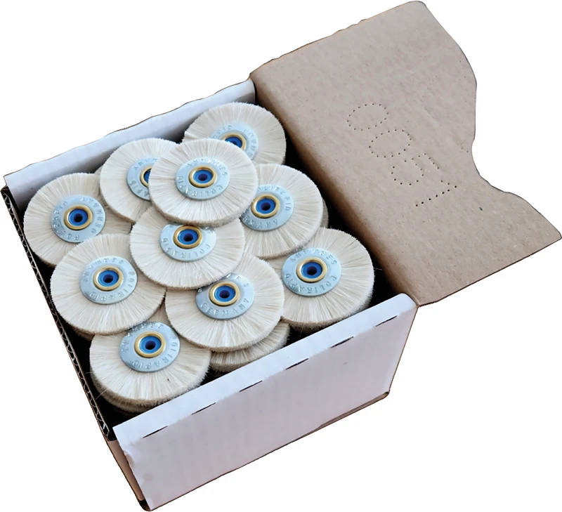 Schmalbürsten  Packung  100 Stück mit Kunststoffkern, Ziegenhaar weiß, Ø 48 mm, S: 5 mm