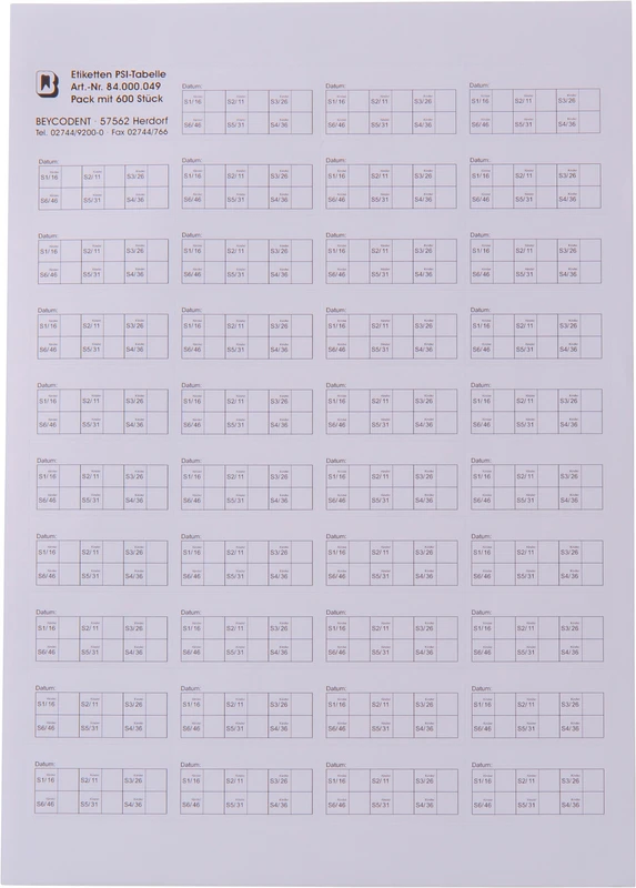 PSI-Tabelle Etikett   Packung  600 Stück