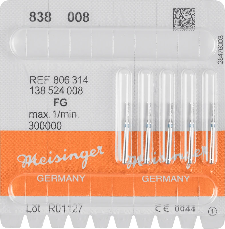 Diamanten 838  Packung  5 Stück blau mittel, FG, Figur 138 Zylinder, 4 mm, ISO 008