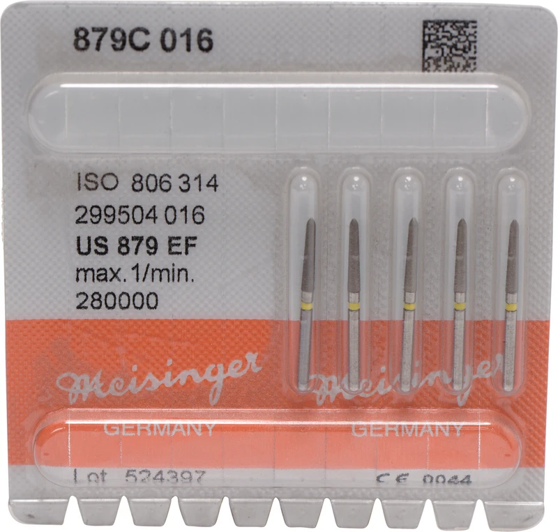 Diamanten 879  Packung  5 Stück gelb extra fein, FG, Figur 299 Torpedo konisch, 10 mm, ISO 016