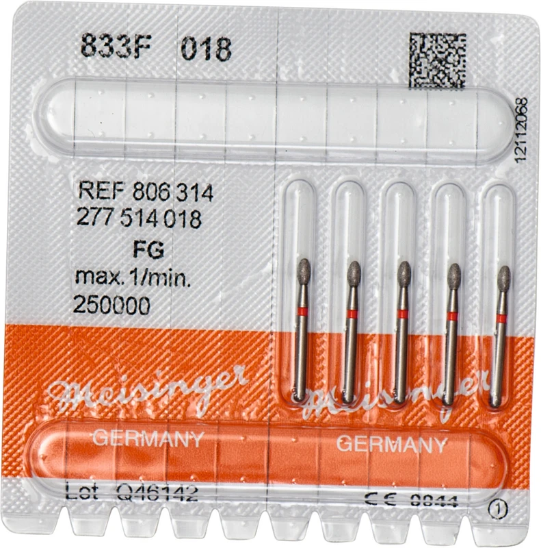 Diamanten 833  Packung  5 Stück rot fein, FG, Figur 277 Ei, 3,4 mm, ISO 018