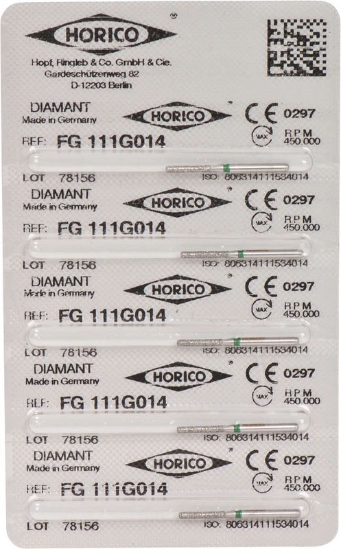 Diamantschleifer 111  Packung  5 Stück grün grob, FG, Figur 111, 8 mm, ISO 014
