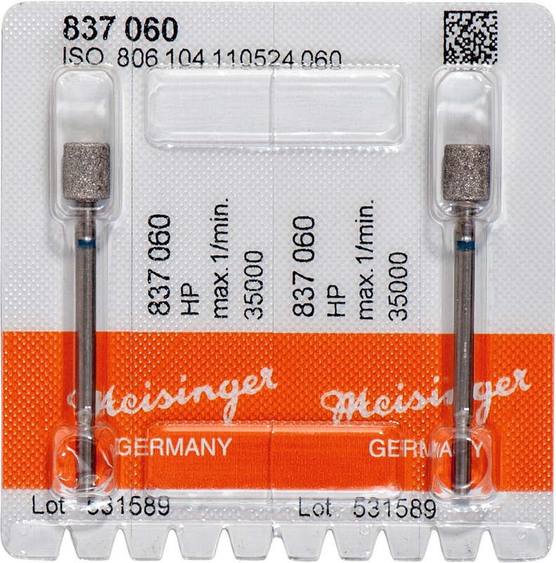 Diamanten 837  Packung  2 Stück blau mittel, HP, Figur 110 Zylinder, 6 mm, ISO 060