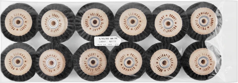 Labor Rundbürsten  Packung  12 Stück mit HK, 4-reihig, Chungking schwarz, spitz, Kern: Ø 40 mm, Außen: Ø 60 mm