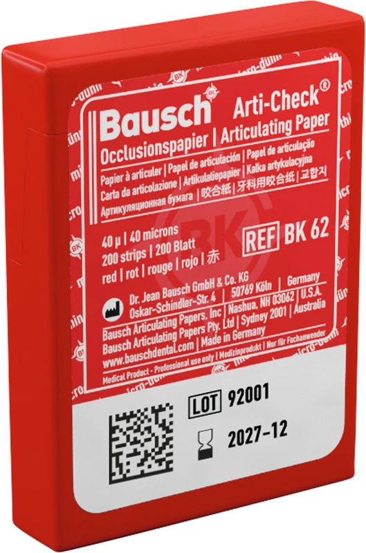 Occlusionspapier Arti-Check® 40 µ  Packung  200 Streifen rot, vorgeschnittene Streifen, BK 62