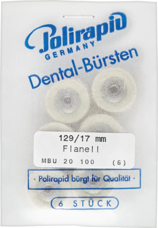 Miniaturbürsten Scheibe  Packung  6 Stück unmontiert, Flanellstoff weich, Ø 17 mm
