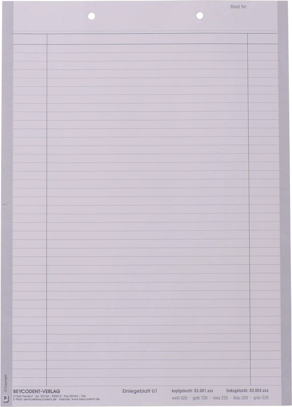 Einlegeblatt U1   Packung  1000 Stück