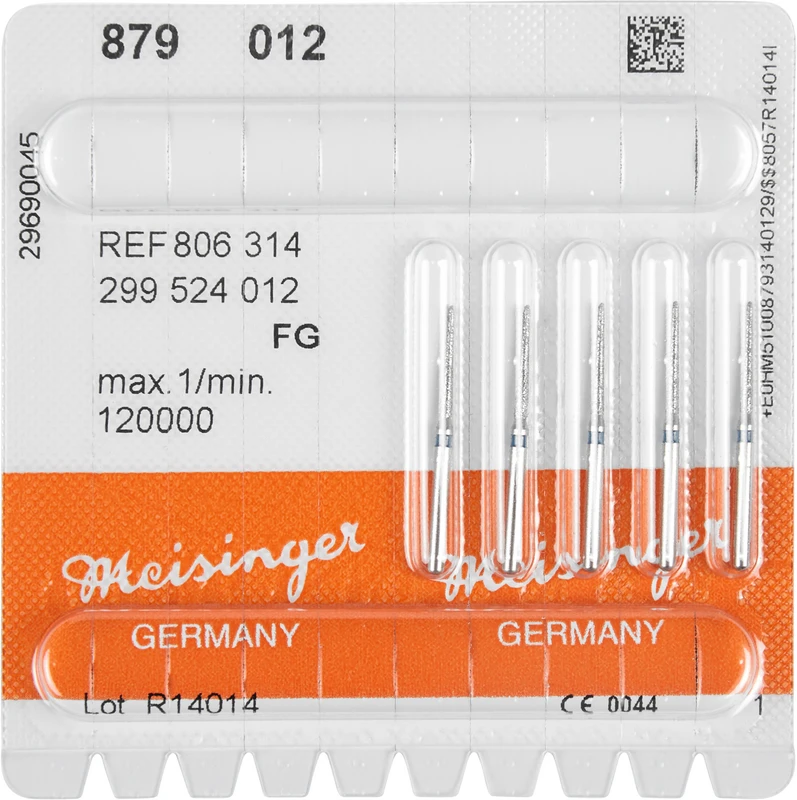Diamanten 879  Packung  5 Stück blau mittel, FG, Figur 299 Torpedo konisch, 10 mm, ISO 012