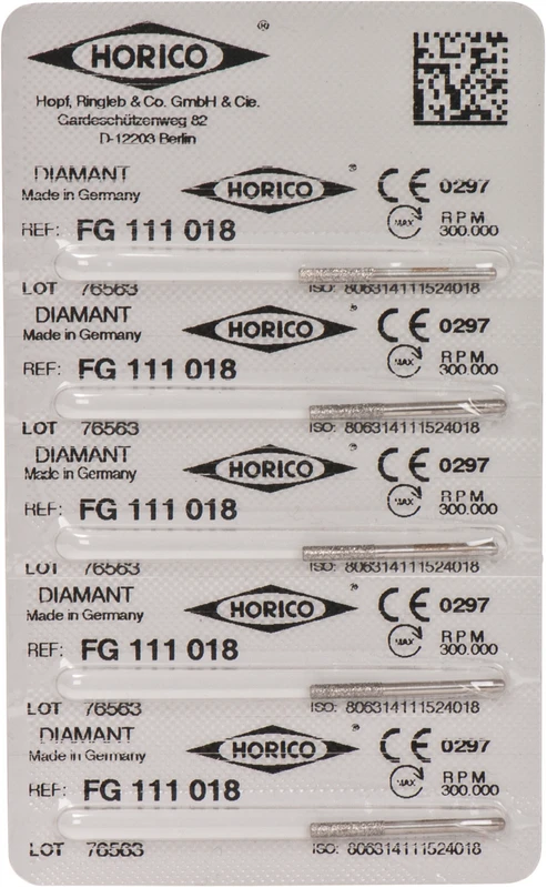 Diamantschleifer 111  Packung  5 Stück FG, Figur 111, 8 mm, ISO 018