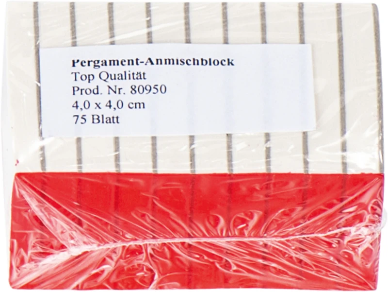 Anmischblöcke   Packung  10 Stück klein, 75 Blatt, Pergament, zweiseitig geblockt, 4 x 4 cm