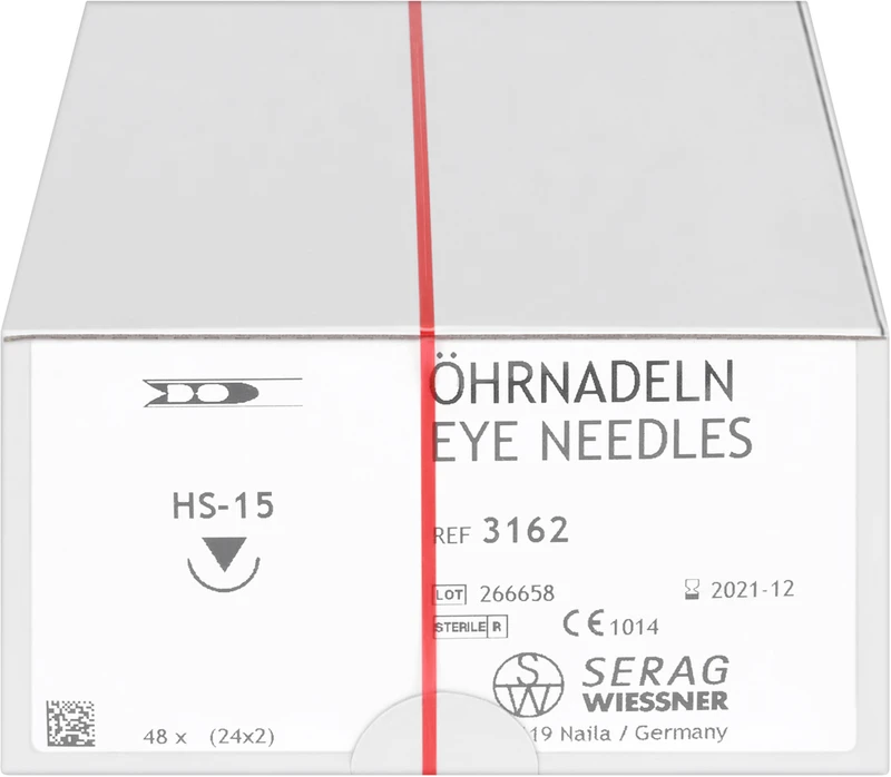 Federöhrnadeln   Packung  24 Stück x 2 Nadeln HS-15, 1\2 Kreis, schneidender Nadelkörper, 15 mm