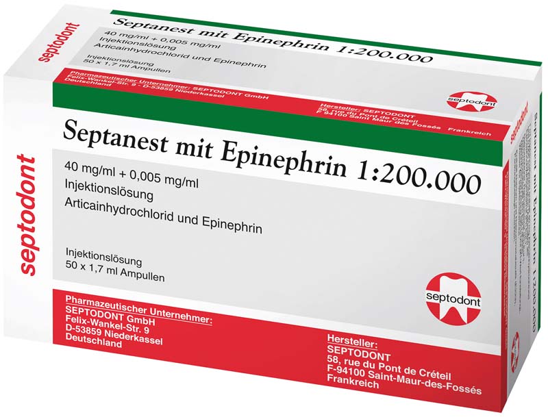 Septanest mit Epinephrin 1:200.000  Packung  50 x 1,7 ml Zylinderampulle