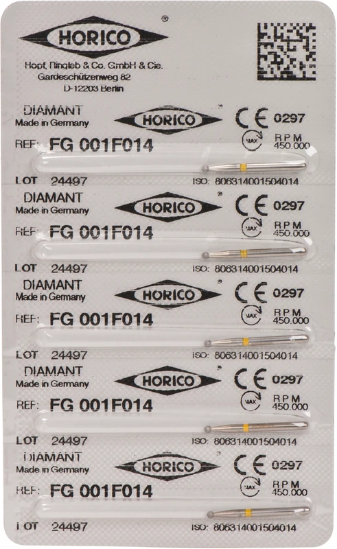 Diamantschleifer 001  Packung  5 Stück gelb x-fein, FG, Figur 001, ISO 014