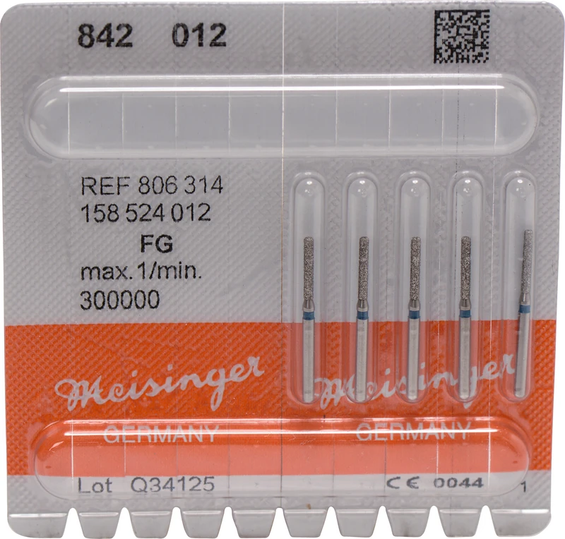 Diamanten 842  Packung  5 Stück blau mittel, FG, Figur 158 Zylinder abgerundet, 8 mm, ISO 012