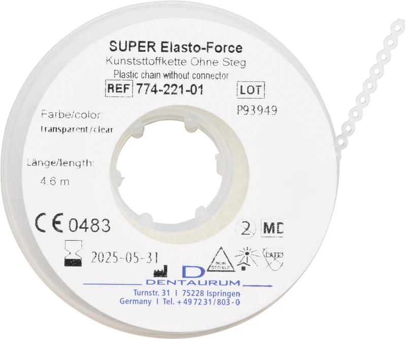 SUPER Elasto-Force Kette  Rolle  ohne Steg, transparent, L: 4,6 m, Ø 1,3 mm
