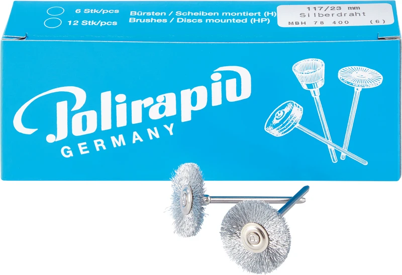 Miniaturbürsten Draht  Packung  6 Stück HP, Silberdraht, Ø 23 mm, Draht: 0,08 mm