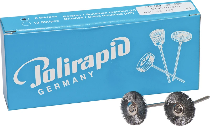 Miniaturbürsten Draht  Packung  6 Stück HP, Stahldraht, Ø 23 mm, Draht: 0,08 mm