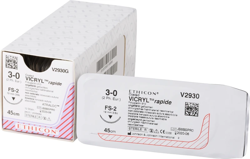 VICRYL RAPIDE  Packung  12 Stück ungefärbt, 45 cm, FS2, 3\8 Kreis, schneidend, 19 mm, USP 3\0