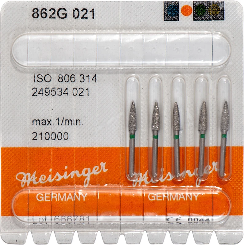 Diamanten 862  Packung  5 Stück grün grob, FG, Figur 249 Flamme, 8 mm, ISO 021