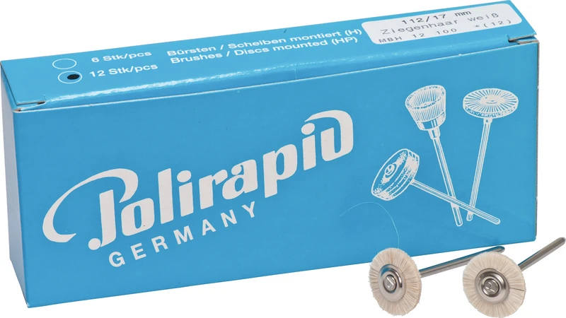 Miniaturbürsten Ziegenhaar  Packung  12 Stück HP, weiß sehr weich, Ziegenhaar, Ø 17 mm