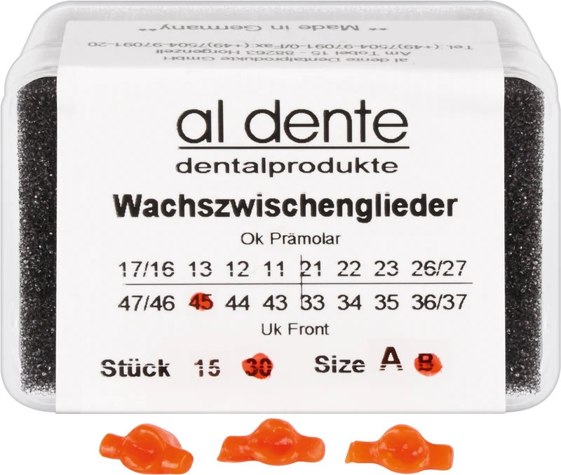 Wachseinzelteile  Packung  30 Stück Größe B, Zahn 45