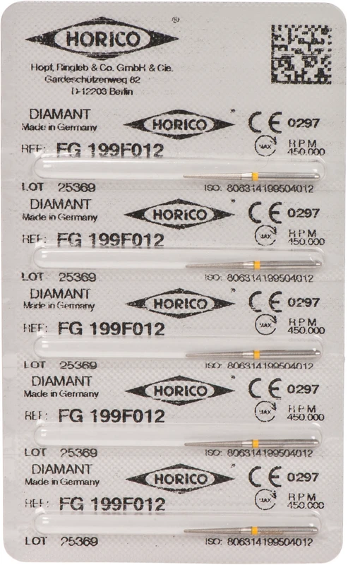 Diamantschleifer 199  Packung  5 Stück gelb x-fein, FG, Figur 199, 10 mm, ISO 012