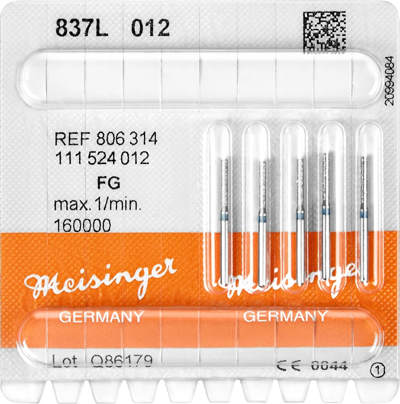 Diamanten 837  Packung  5 Stück blau mittel, FG, Figur 111 Zylinder lang, 6 mm, ISO 012