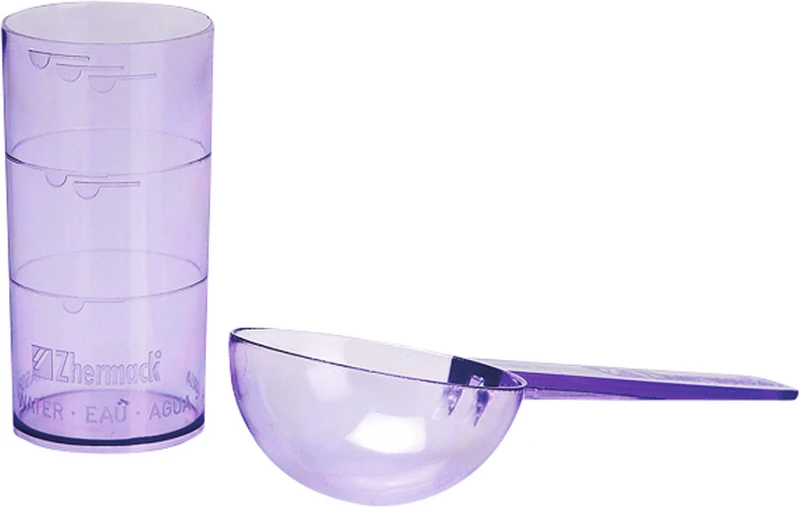 Löffel und Meßbecher, H5\P5   Packung  1 Löffel lila, 1 Messbecher lila