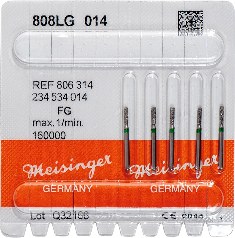 Diamanten 808  Packung  5 Stück grün grob, FG, Figur 234 Birne lang, 5 mm, ISO 014