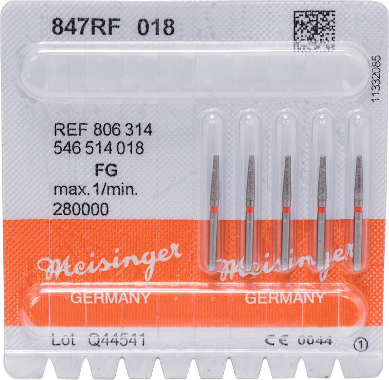 Diamanten 847  Packung  5 Stück rot fein, FG, Figur 546 Konus Kante abgerundet, 8 mm, ISO 018