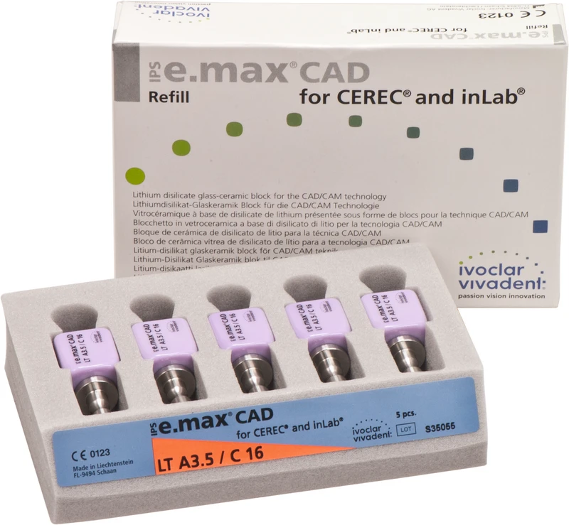 IPS e.max CAD Monolithic Solution for CEREC\inLab  Packung  5 Stück A-D Gr. C16, A3,5 LT
