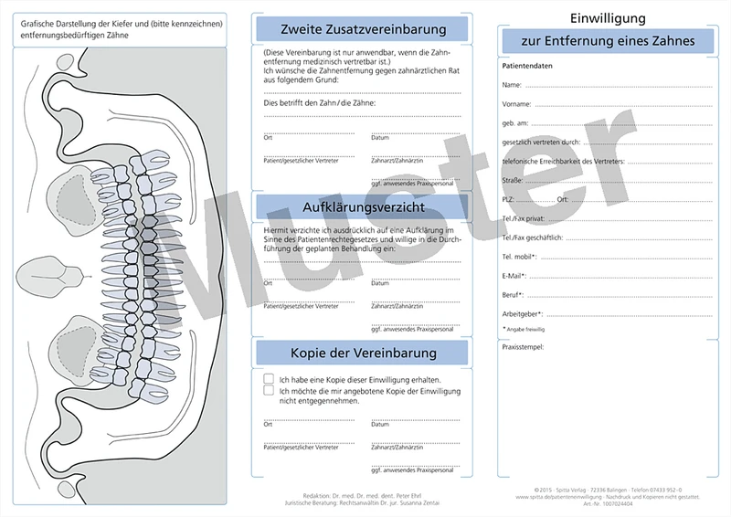 Einwilligungsbögen   Packung  50 Stück zur Entfernung eines Zahnes
