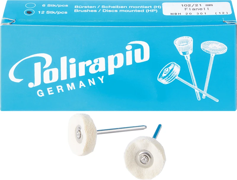 Miniaturbürsten Scheibe  Packung  12 Stück HP, Flanellstoff weich, Ø 21 mm