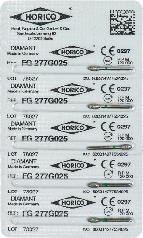 Diamantschleifer 277  Packung  5 Stück grün grob, FG, Figur 277, 4,5 mm, ISO 025