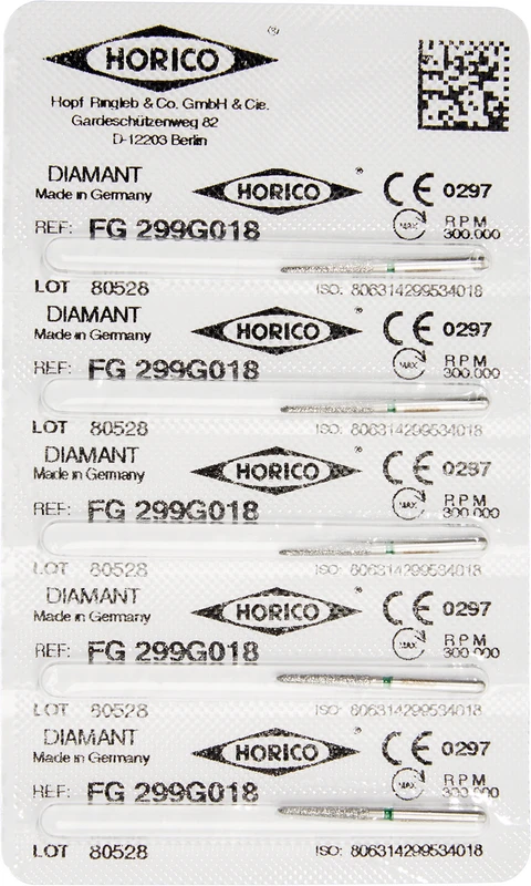 Diamantschleifer 299  Packung  5 Stück grün grob, FG, Figur 299, 10 mm, ISO 018