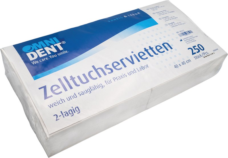 Zelltuchservietten  Packung  250 Stück weiß, 40 x 40 cm, 2-lagig