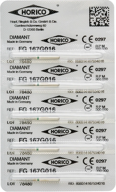 Diamantschleifer 167  Packung  5 Stück grün grob, FG, Figur 167, 11,5 mm, ISO 016