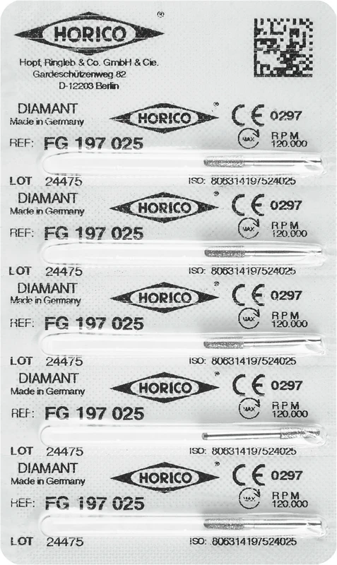 Diamantschleifer 197  Packung  5 Stück FG, Figur 197, 7 mm, ISO 025
