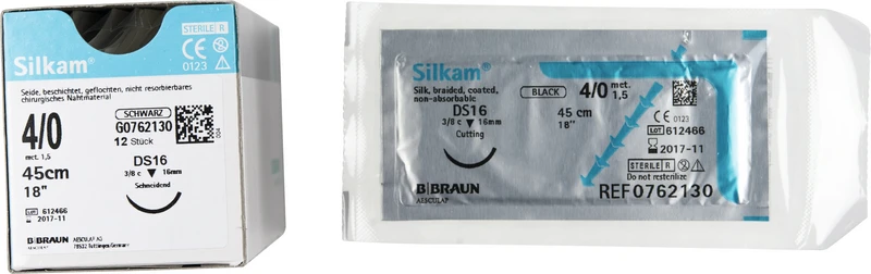 Silkam®  Packung  12 Stück schwarz, 45 cm, DS16, 3\8 Kreis, schneidend, 16 mm, USP 4\0