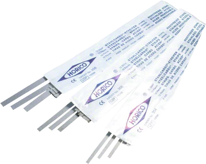 Stahlcarbo®-Streifen mit Lücke  Packung  12 Stück mit Lücke gelb, einseitig, 4 mm breit, Stärke 0,07 mm