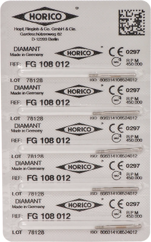 Diamantschleifer 108  Packung  5 Stück FG, Figur 108, 3 mm, ISO 012