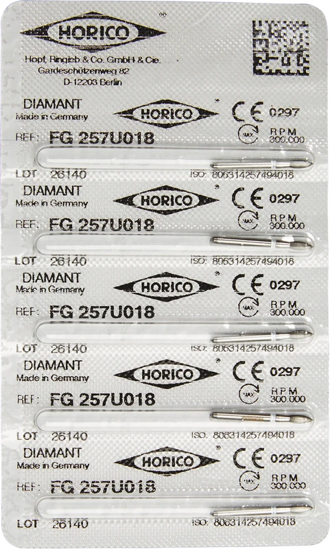 Diamantschleifer 257  Packung  5 Stück weiß ultrafein, FG, Figur 257, 4,5 mm, ISO 018