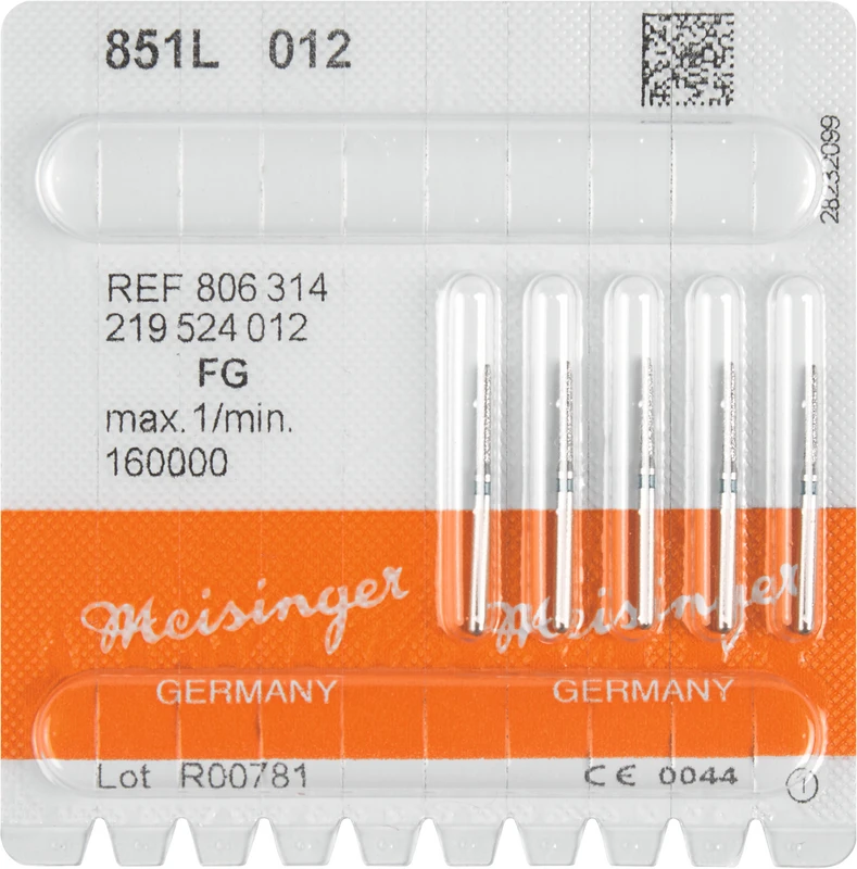 Diamanten 851  Packung  5 Stück blau mittel, FG, Figur 219 Konus rund, lang, 8 mm, ISO 012