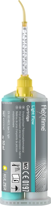 Flexitime®  Packung  2 x 50 ml Doppelkartusche Light Flow, dünnfließend, 6 Mischkanülen gelb 1:1