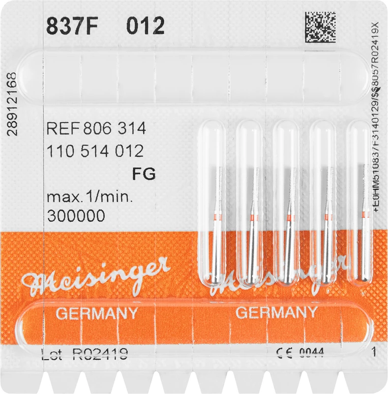 Diamanten 837  Packung  5 Stück rot fein, FG, Figur 110 Zylinder, 6 mm, ISO 012