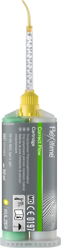 Flexitime®  Packung  2 x 50 ml Doppelkartusche Correct Flow, leichtfließend, 6 Mischkanülen gelb 1:1